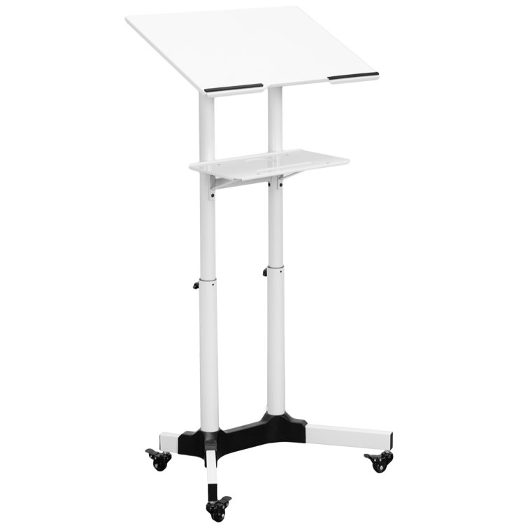 VIvo White Mobile 24" Height Adjustable Rolling Podium, Lectern, Laptop